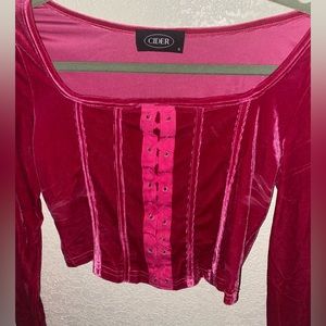 HOT PINK sheer soft material long sleeve Crop top with corset style front